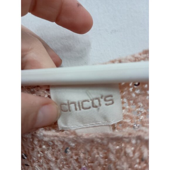 Chicos Sequin Shine Sweater Womens Large Paris Pink Pullover Holiday Fairy NWT - Picture 5 of 12